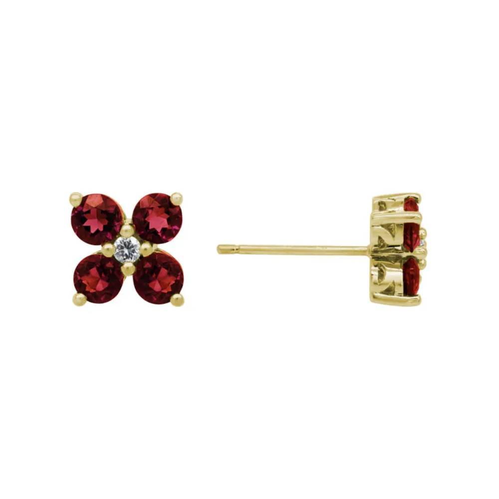 14k Garnet Flower Stud Earrings