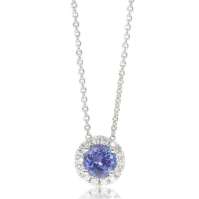 18ct White Gold Tanzanite & Diamond Halo Pendant