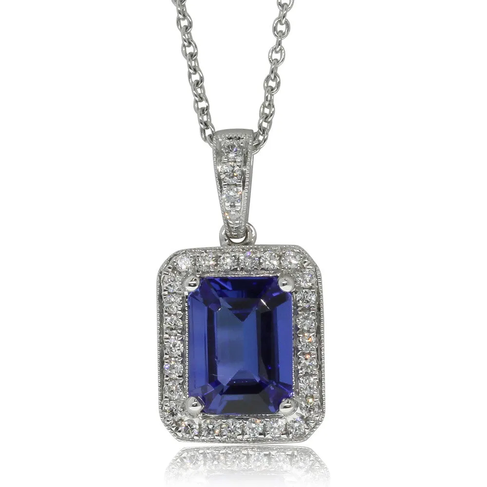 18ct White Gold Tanzanite & Diamond Pendant