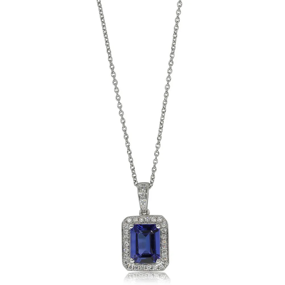 18ct White Gold Tanzanite & Diamond Pendant