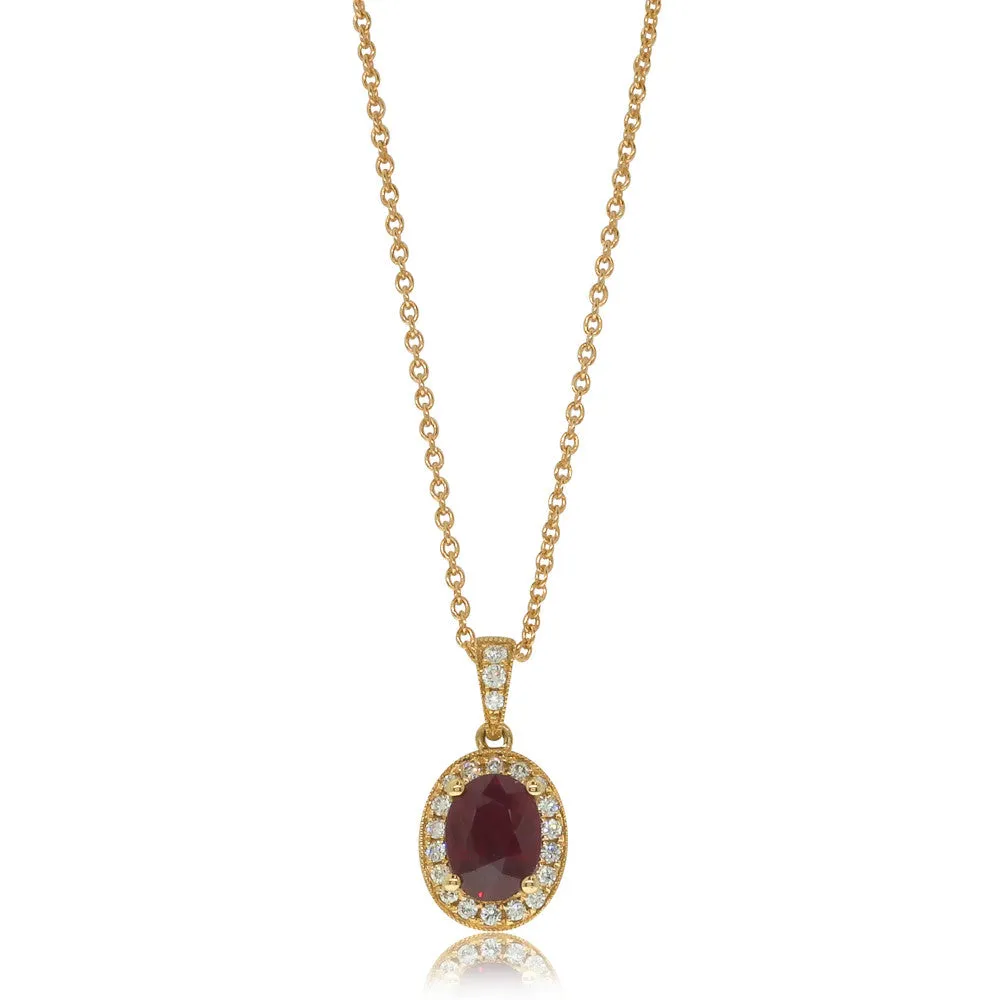 18ct Yellow Gold Ruby And Diamond Halo Pendant