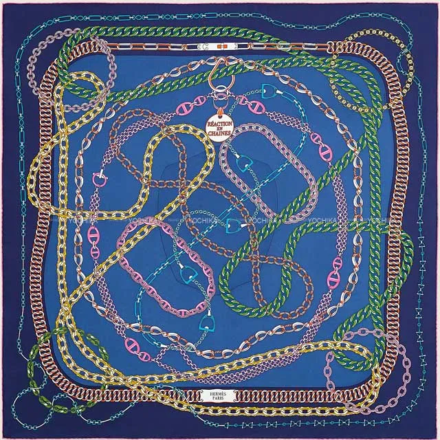 2021 SS HERMES scarf Carre 90 Reaction En Chaire Indigo/Rose/Multicolor Silk100%[BRAND NEW][Authentic]