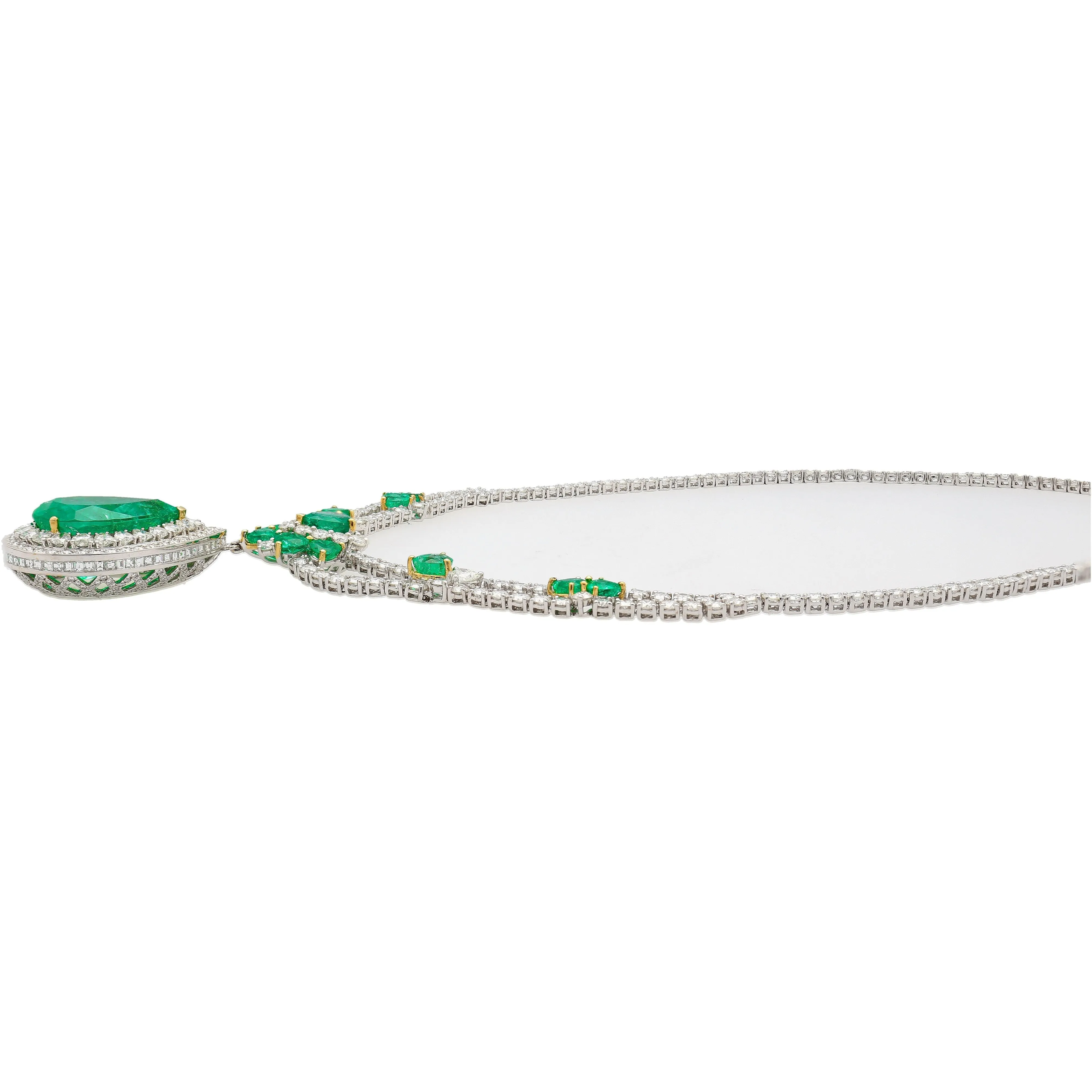 45.58 Carat TW Colombian Emerald & Diamond Chandelier Drop Necklace