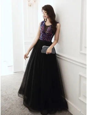 A-Line Glittering Wedding Guest Prom Dress V Neck Sleeveless Floor Length Sequined with