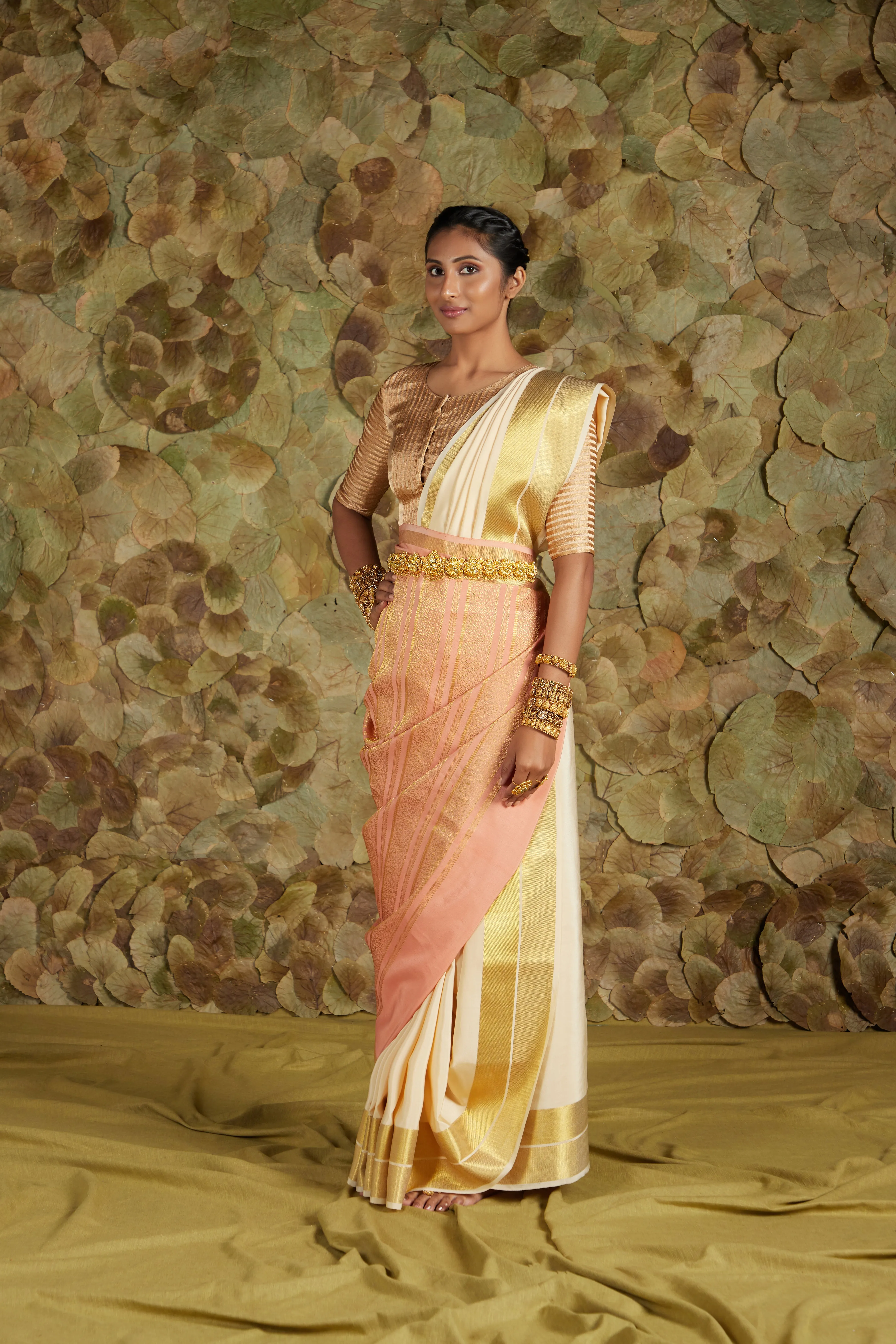 Aarthi in Rose Quartz x Shell / ಶರಬತ್ x ಶಂಕು Aarthi Saree