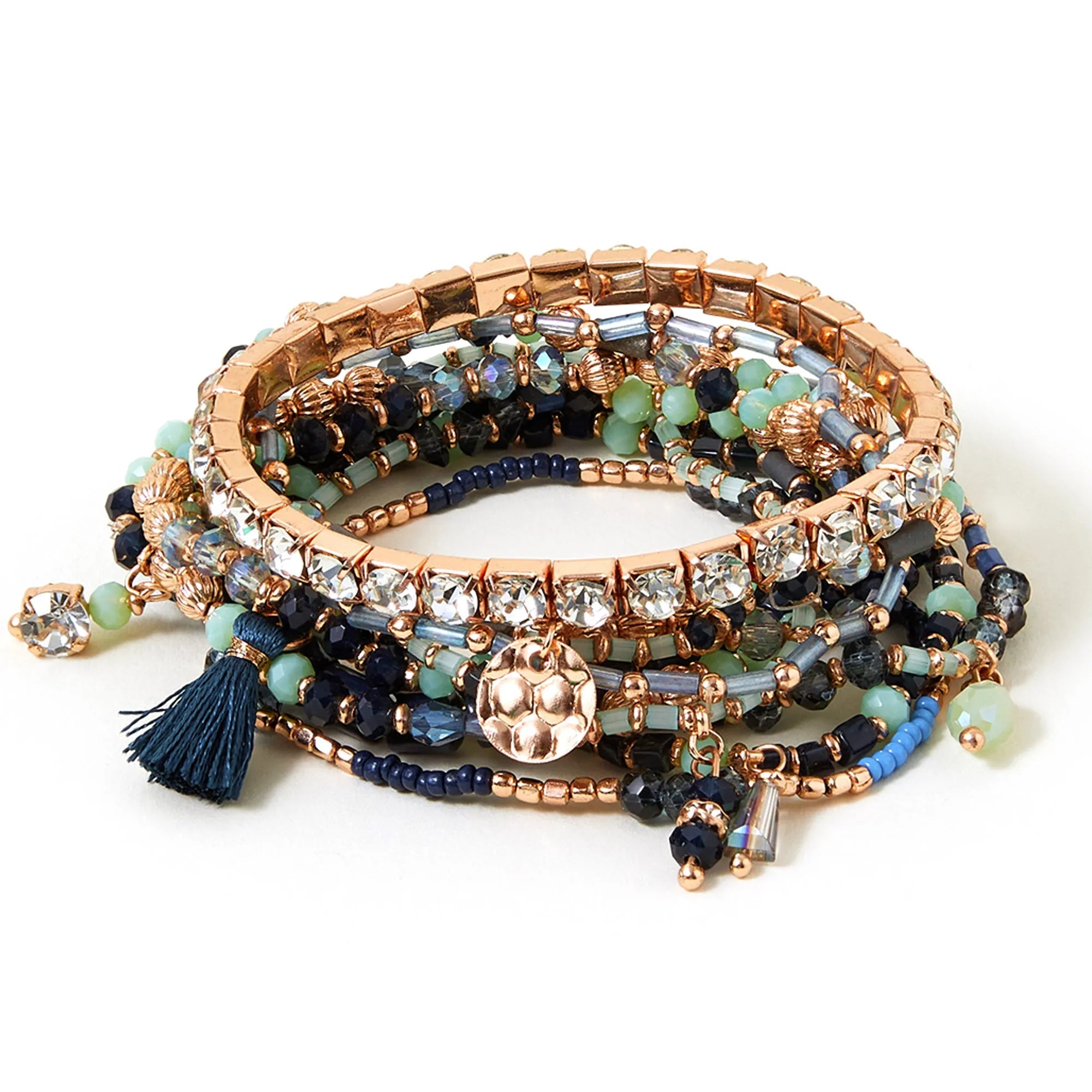 Accessorize London  Women's Blue Beaded Stretch Bracelet Pack