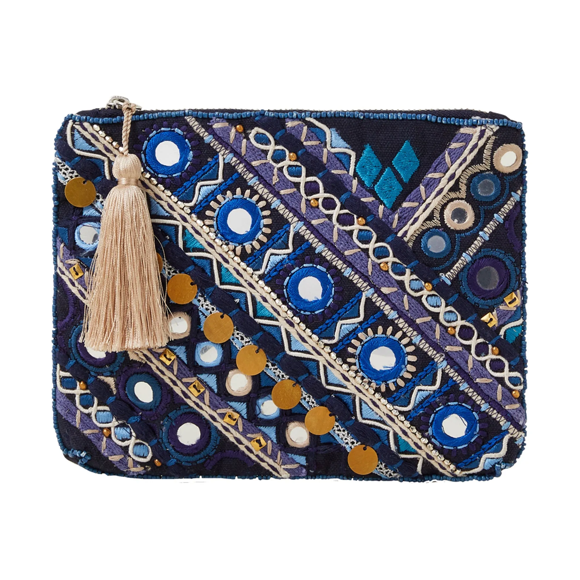 Accessorize London Women's Blue Embellished Mirror Pouch