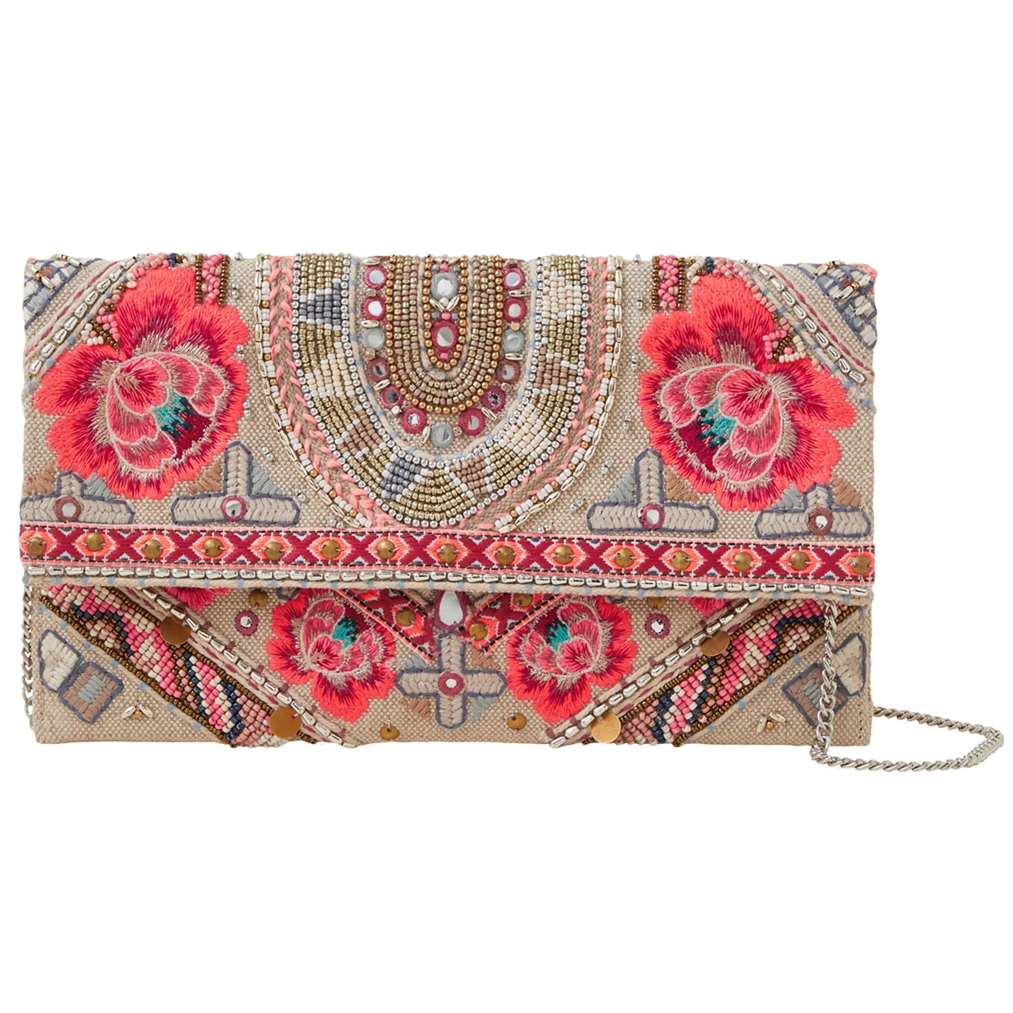 Accessorize London Women's Red Hand-beaded Floral Clutch Bag