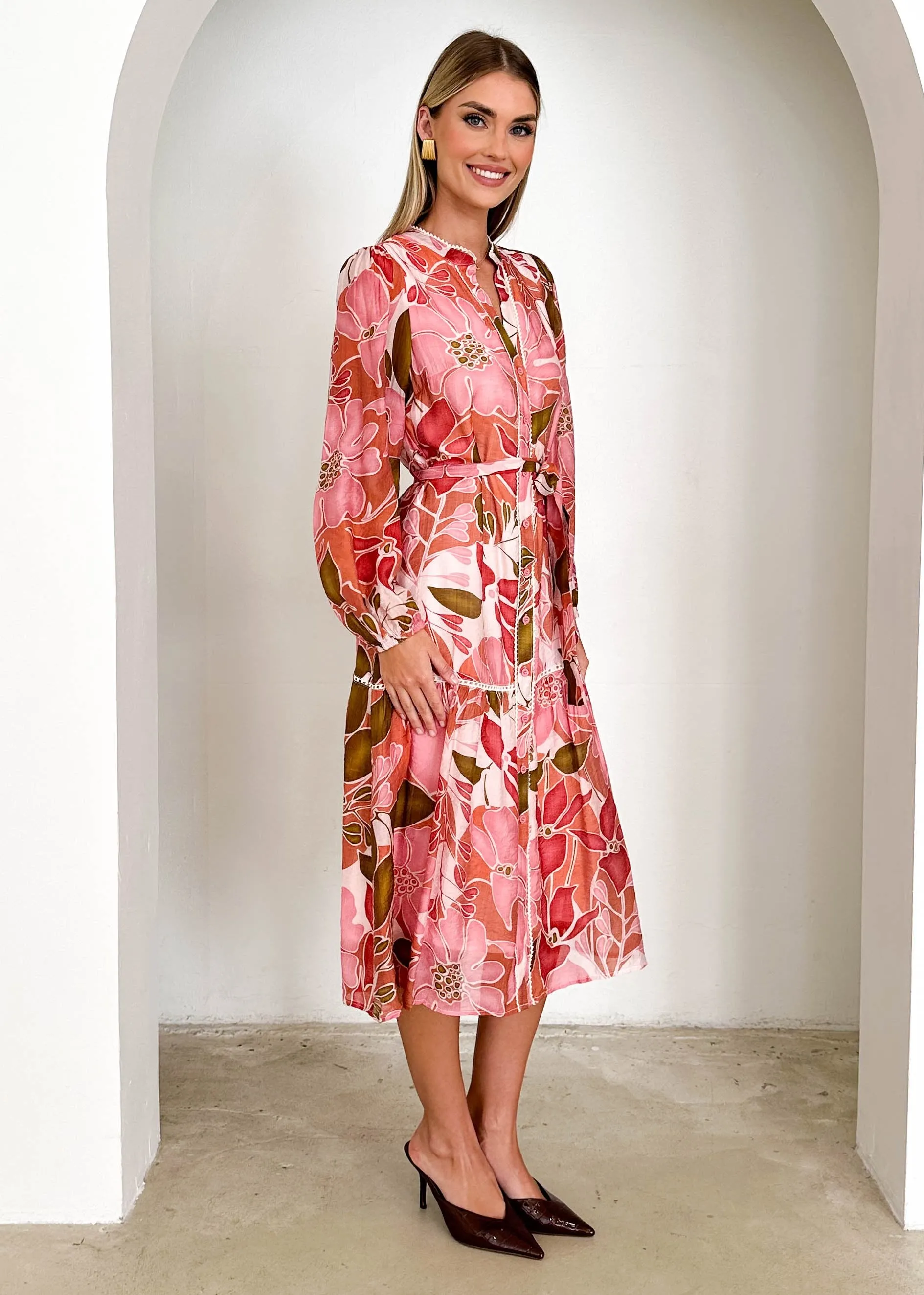 Addelle Midi Dress - Pink Floral