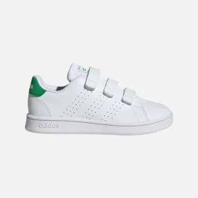 Adidas Advantages Court Lifestle Hook and Loop Kids Unisex Shoes (4-7Year) -Cloud White/Green/Core Black