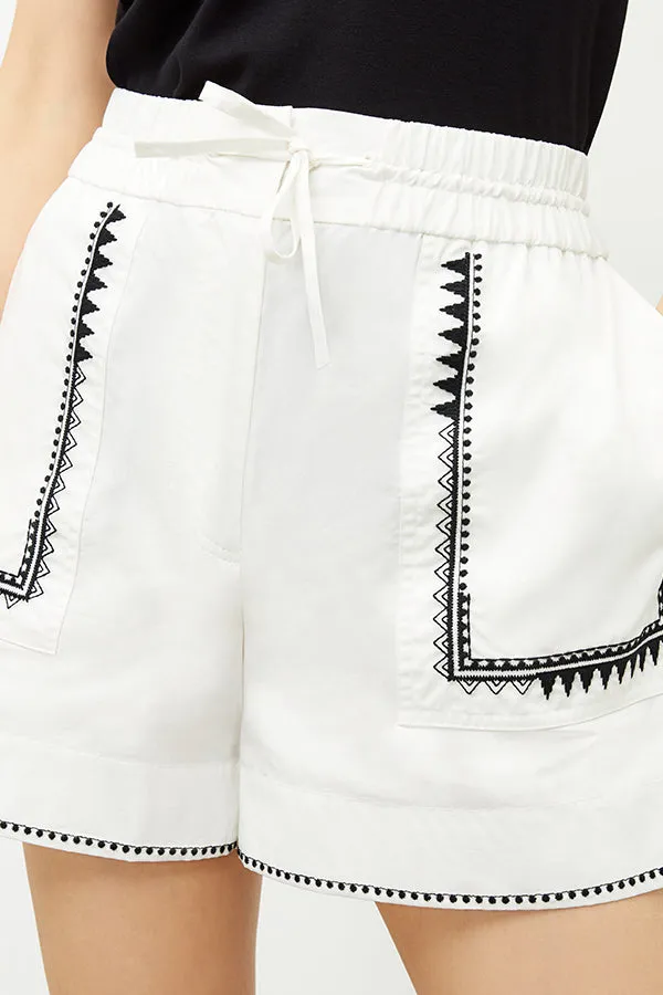 Adina Short - Poplin Embroidery :: White