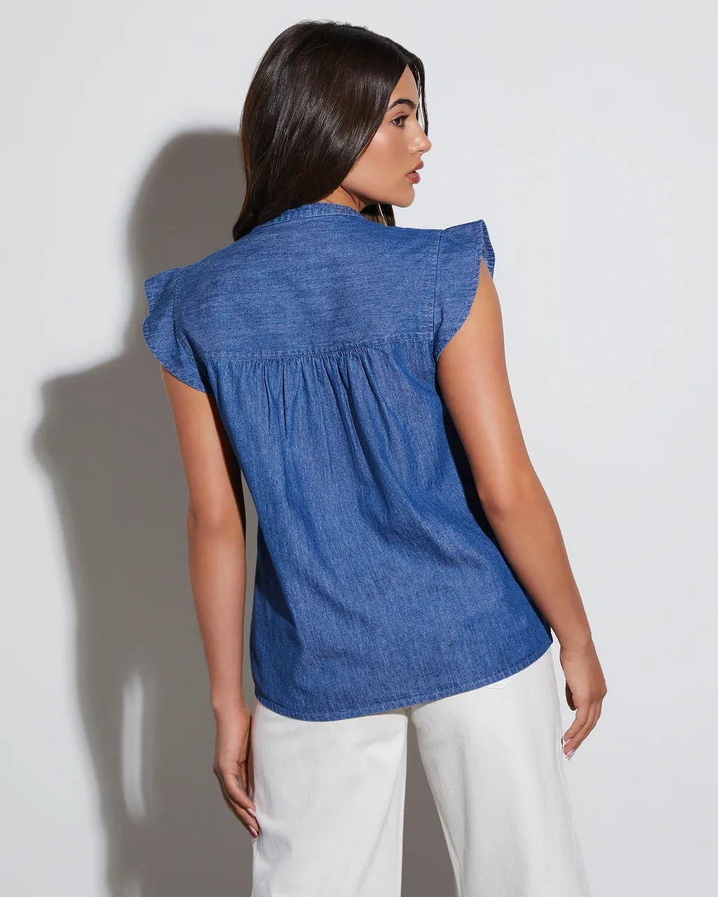 Ajay Denim Short Sleeve Blouse