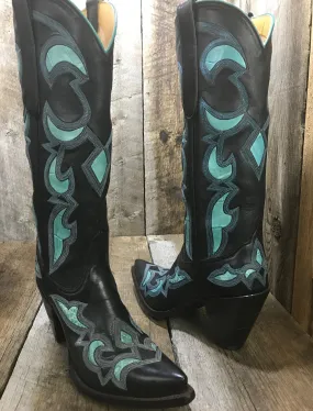 Alligator Black &  Calf Skin Teal Tres Outlaws Women's Classic Boot 1646