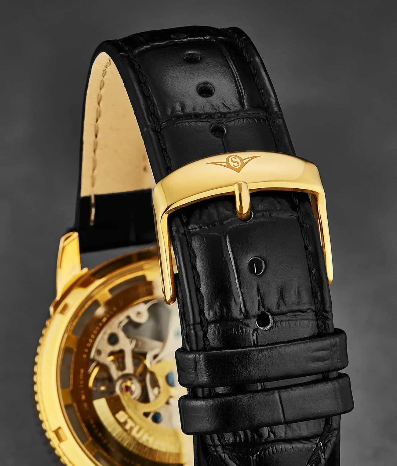 Alligator Embossed Black Leather 22mm Strap