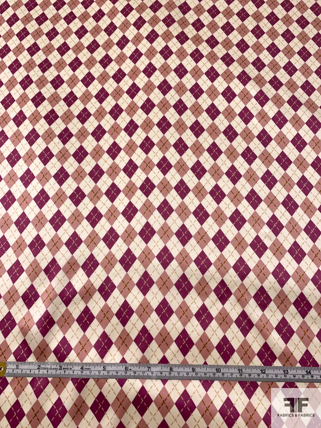 Argyle Printed Silk Charmeuse - Boysenberry / Dusty Rose / Ivory / Ochre