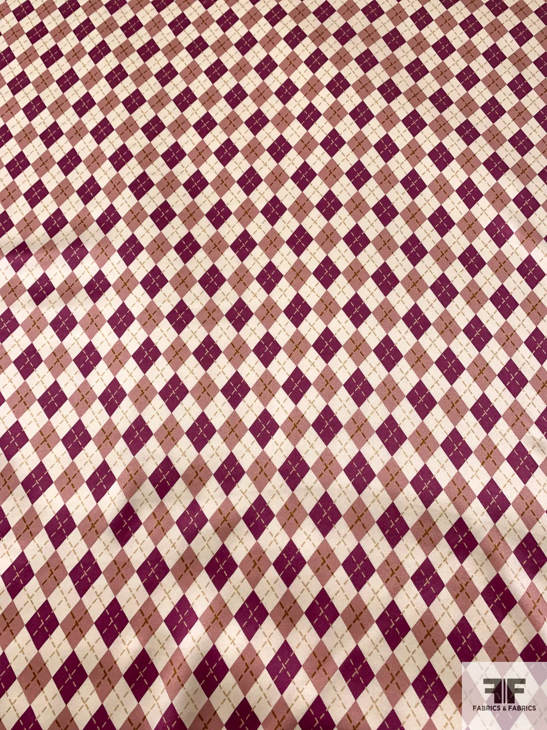 Argyle Printed Silk Charmeuse - Boysenberry / Dusty Rose / Ivory / Ochre