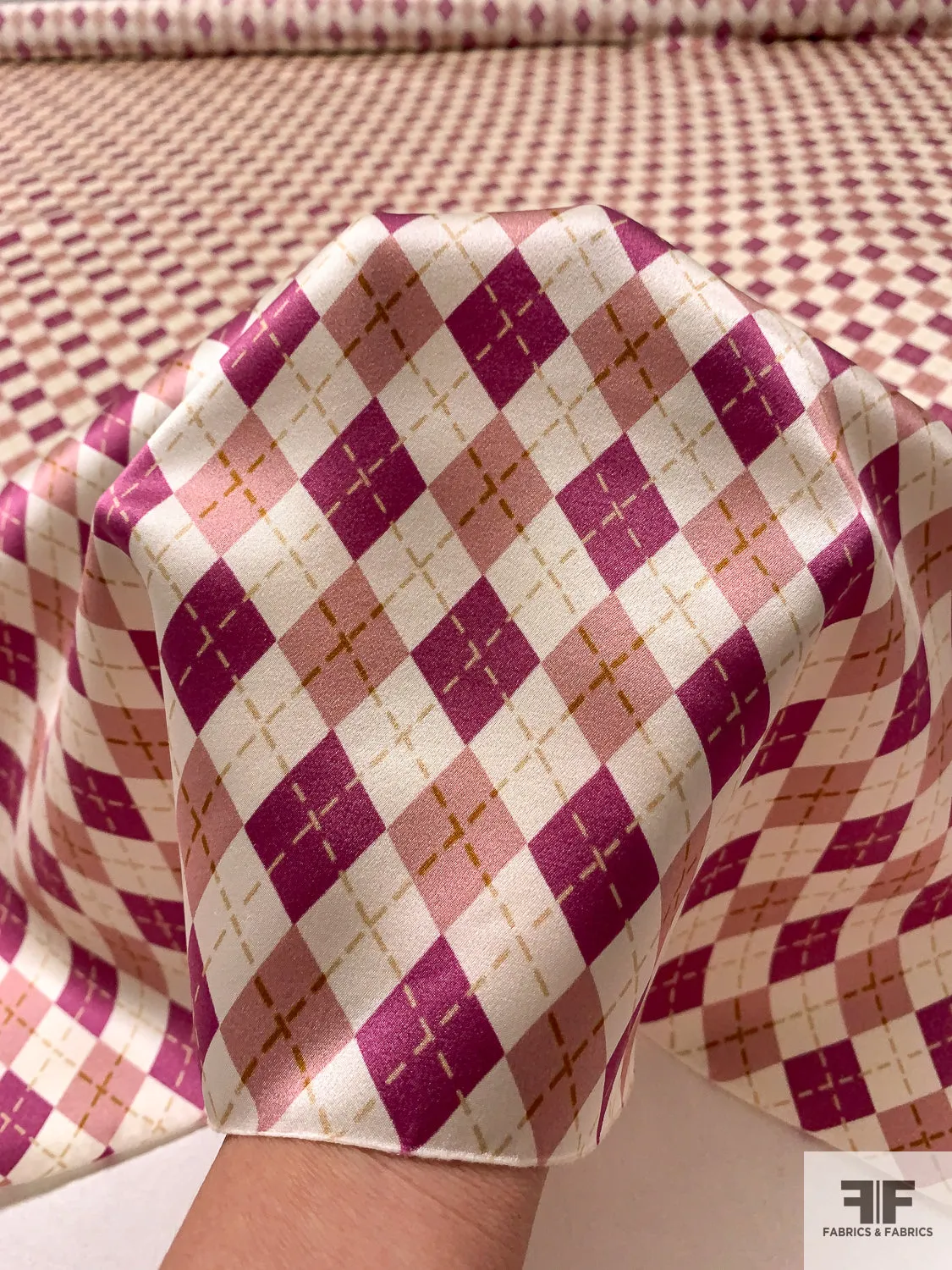 Argyle Printed Silk Charmeuse - Boysenberry / Dusty Rose / Ivory / Ochre