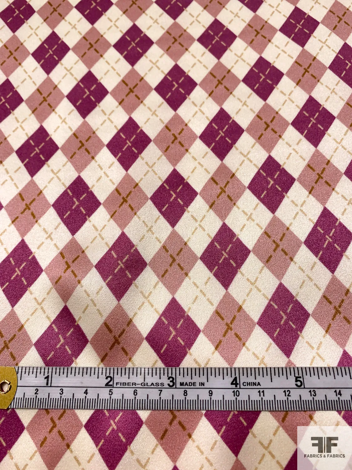 Argyle Printed Silk Charmeuse - Boysenberry / Dusty Rose / Ivory / Ochre