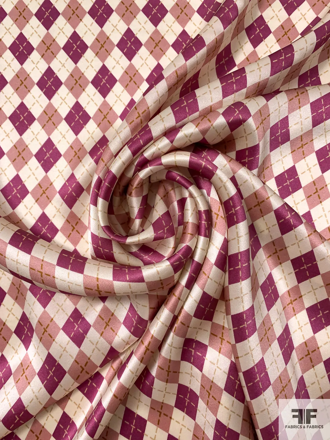 Argyle Printed Silk Charmeuse - Boysenberry / Dusty Rose / Ivory / Ochre