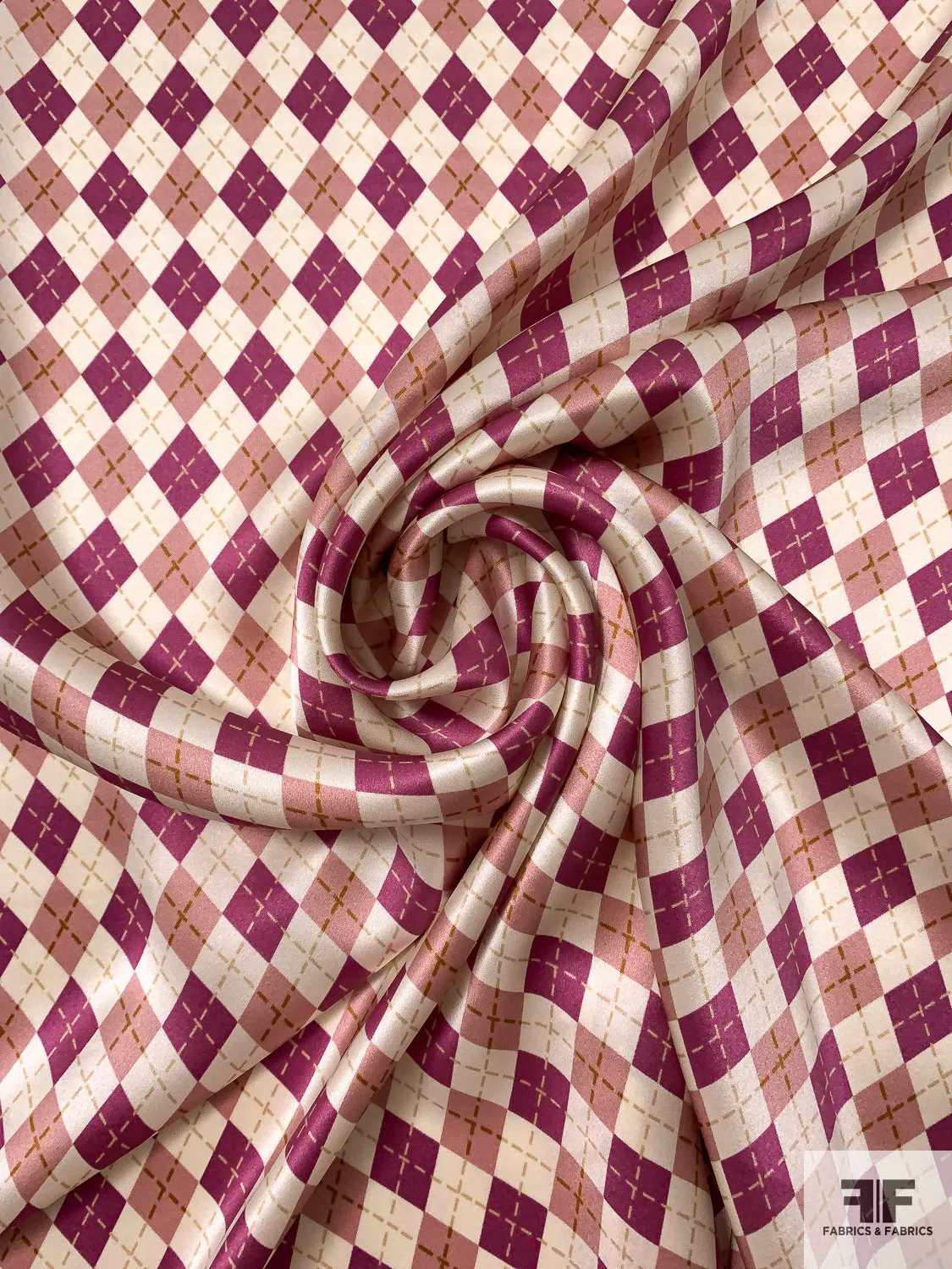 Argyle Printed Silk Charmeuse - Boysenberry / Dusty Rose / Ivory / Ochre