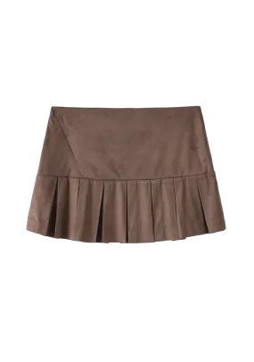 Asymmetric Zip Suede Pleated Skirt