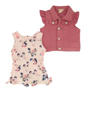 Baby Girls 12-24M Butterfly Print Romper and Twill Vest