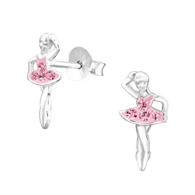 Ballerina Stud Earrings w/Crystals in Sterling Silver