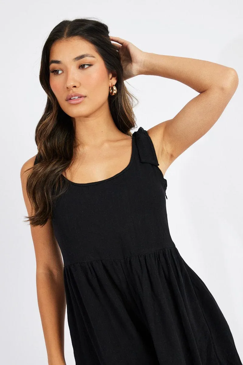 Black Playsuit Sleeveless Shoulder Tie