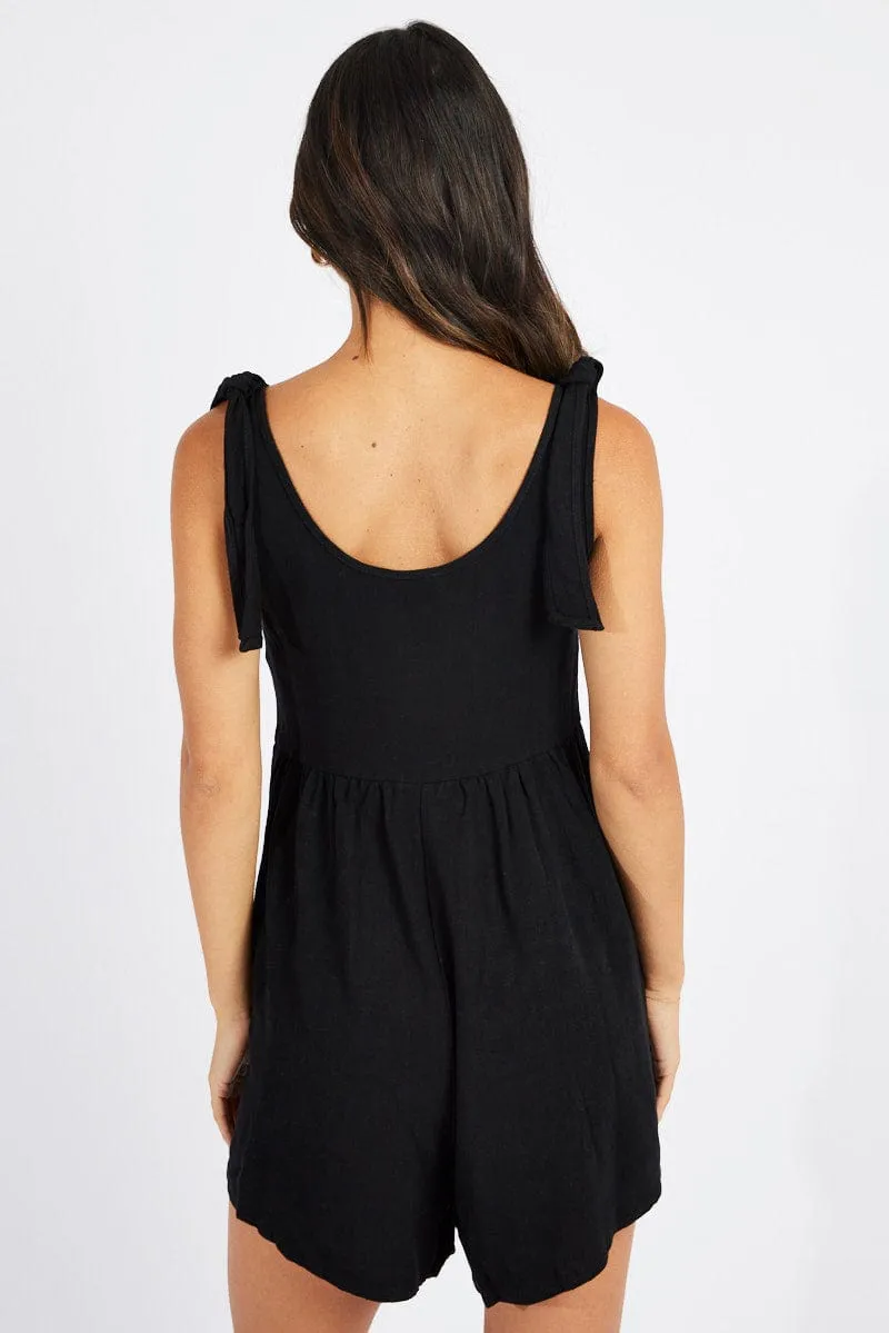 Black Playsuit Sleeveless Shoulder Tie