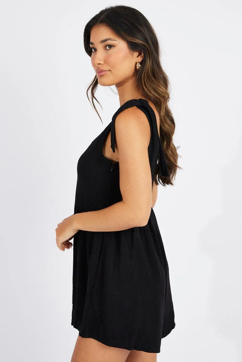 Black Playsuit Sleeveless Shoulder Tie