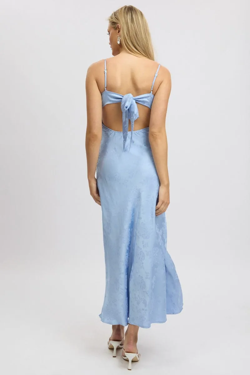 Blue Maxi Dress Back Tie Satin