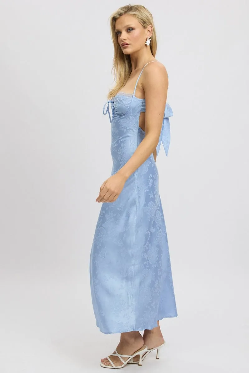 Blue Maxi Dress Back Tie Satin