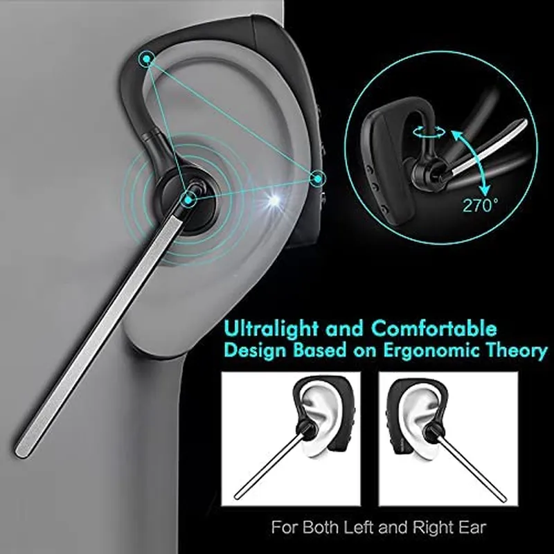 Bluetooth Headset GT Life Wireless Bluetooth Earpiece V5.0 Earphone Headset Handsfree with Mic Cell Phone Noise Cancelling In-Ear 24 Hrs Driving for Iphone Samsung Android Laptop Trucker Business