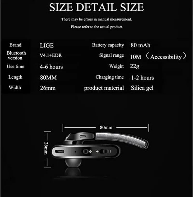 Bluetooth Headset GT Life Wireless Bluetooth Earpiece V5.0 Earphone Headset Handsfree with Mic Cell Phone Noise Cancelling In-Ear 24 Hrs Driving for Iphone Samsung Android Laptop Trucker Business