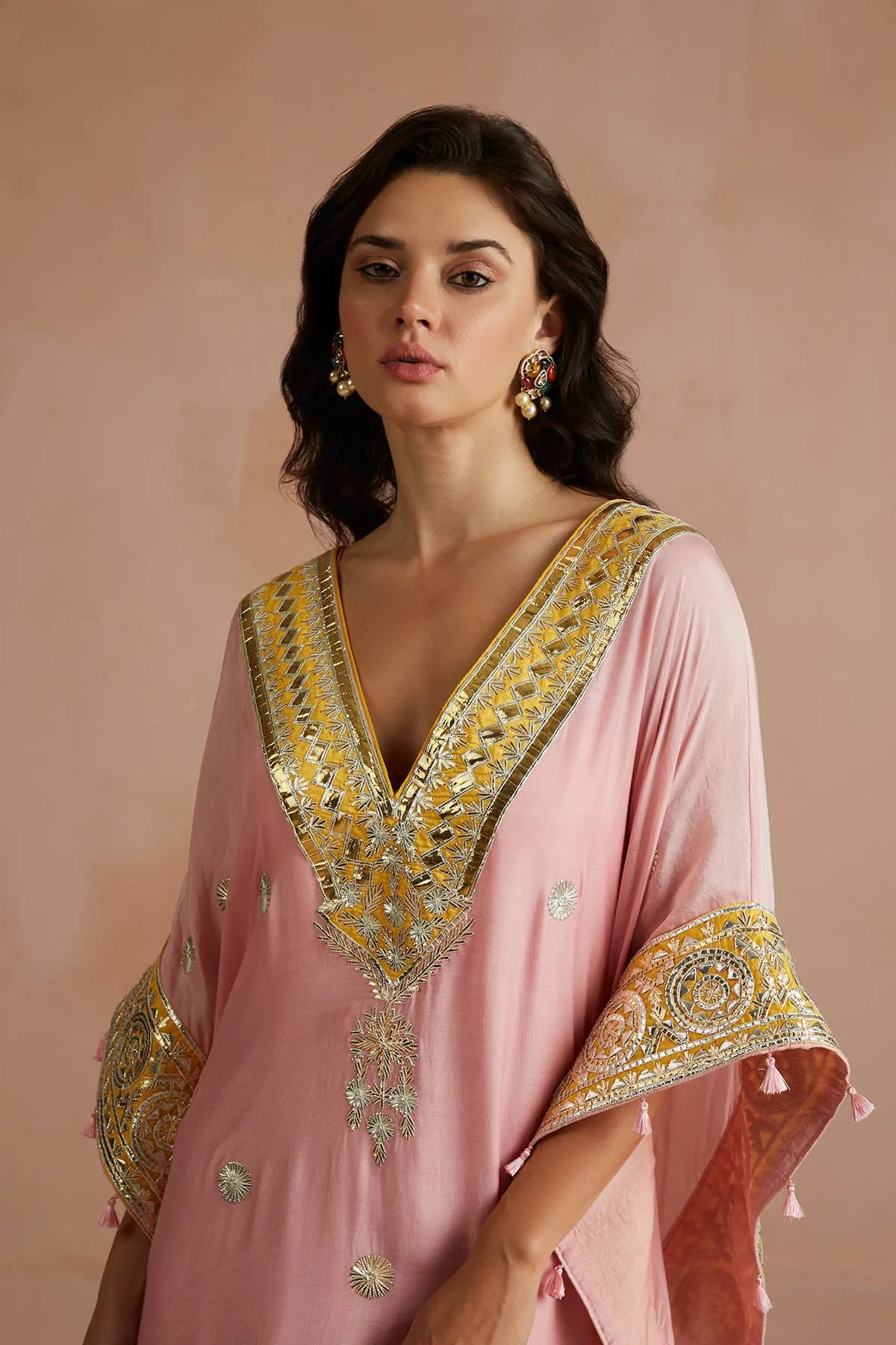 Blush Pink Gota Embroidered Kaftan