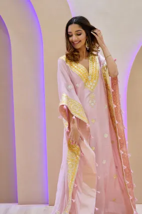 Blush Pink Gota Embroidered Kaftan