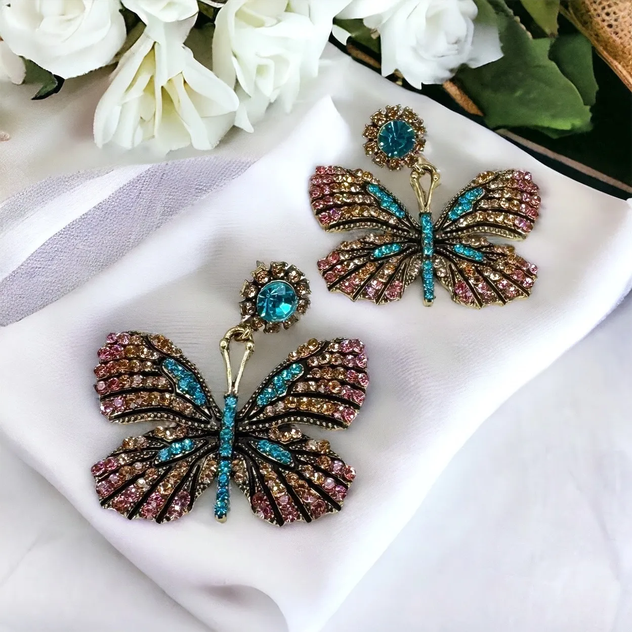 Butterfly Earrings - Easter Earrings, Rhinestone Butterfly, Butterfly Jewelry, Butterfly Accessories,  Easter Accessories, Monarch Butterfly