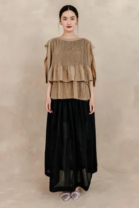 Cadence Pleated Boat Neck Silk Linen Shirt