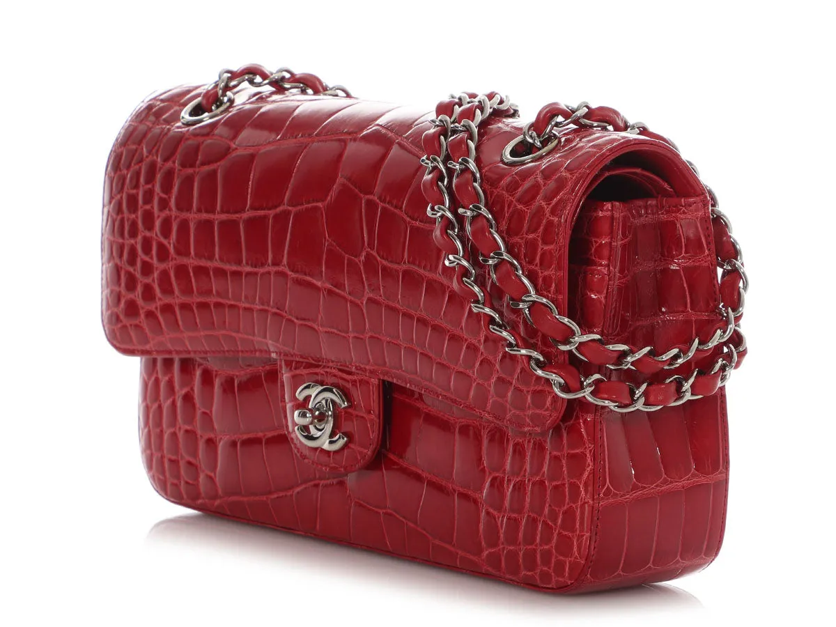 Chanel Medium/Large Red Shiny Alligator Classic Double Flap