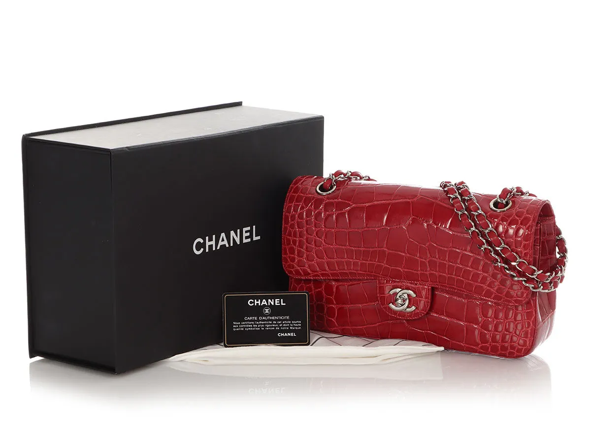 Chanel Medium/Large Red Shiny Alligator Classic Double Flap