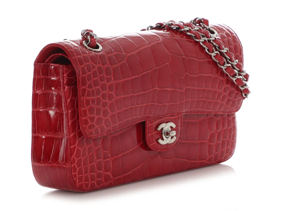 Chanel Medium/Large Red Shiny Alligator Classic Double Flap