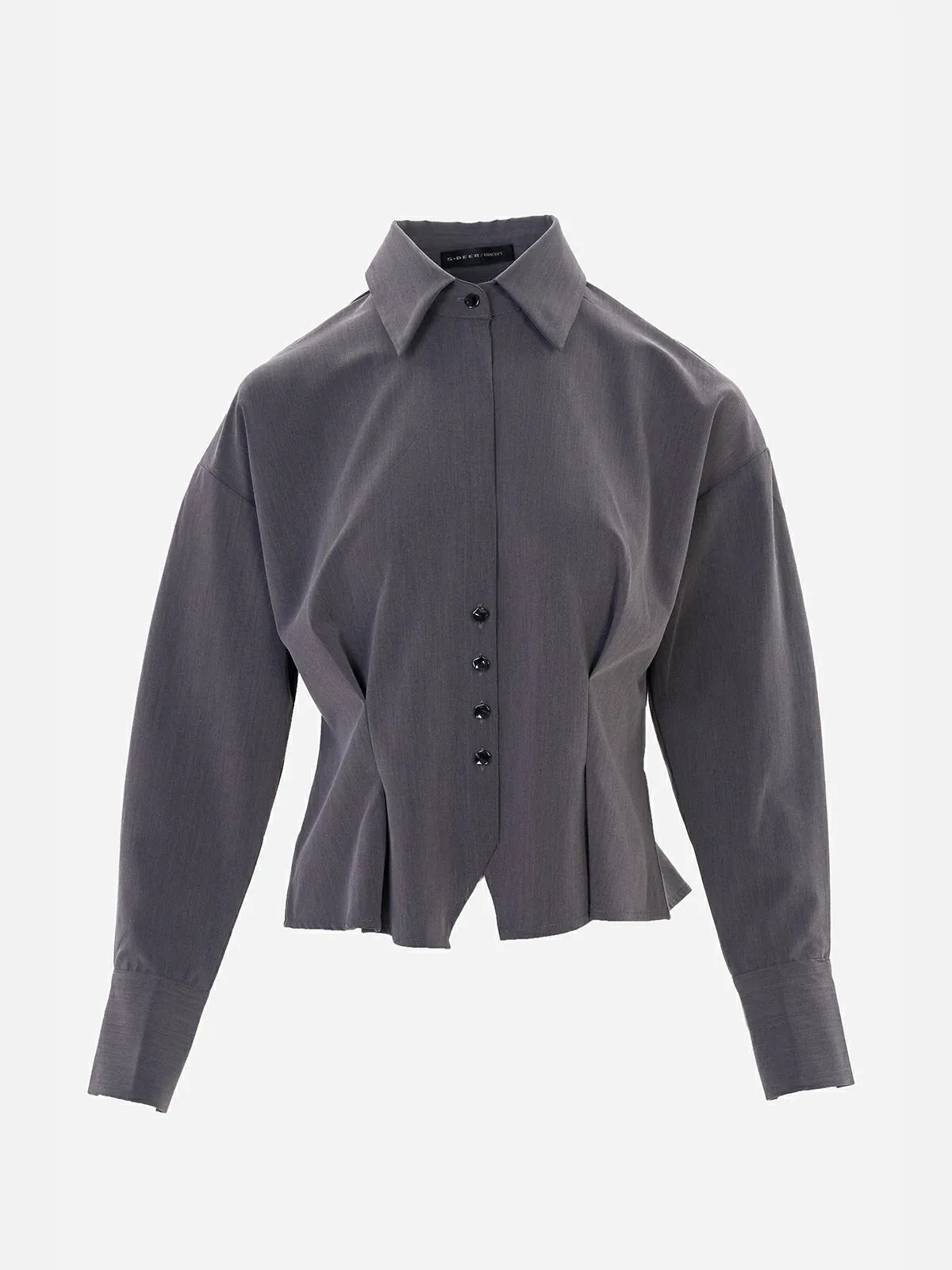 Collared Pleated Cinched Waist Shirt