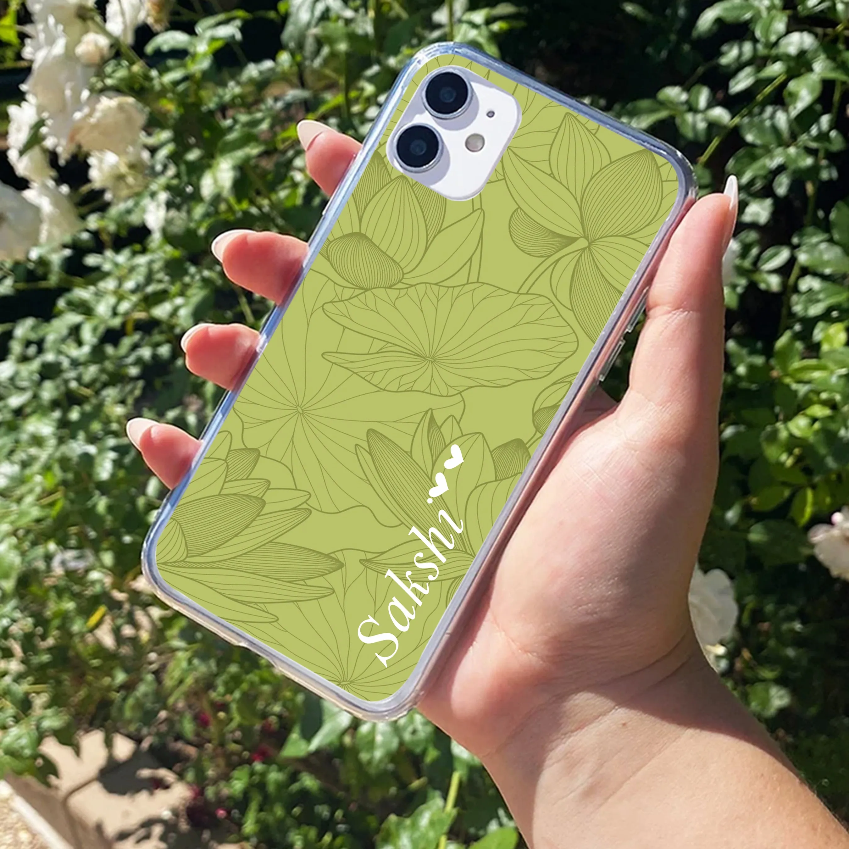 Customized luxury Mint Green leaves Transparent Silicon Case For iPhone