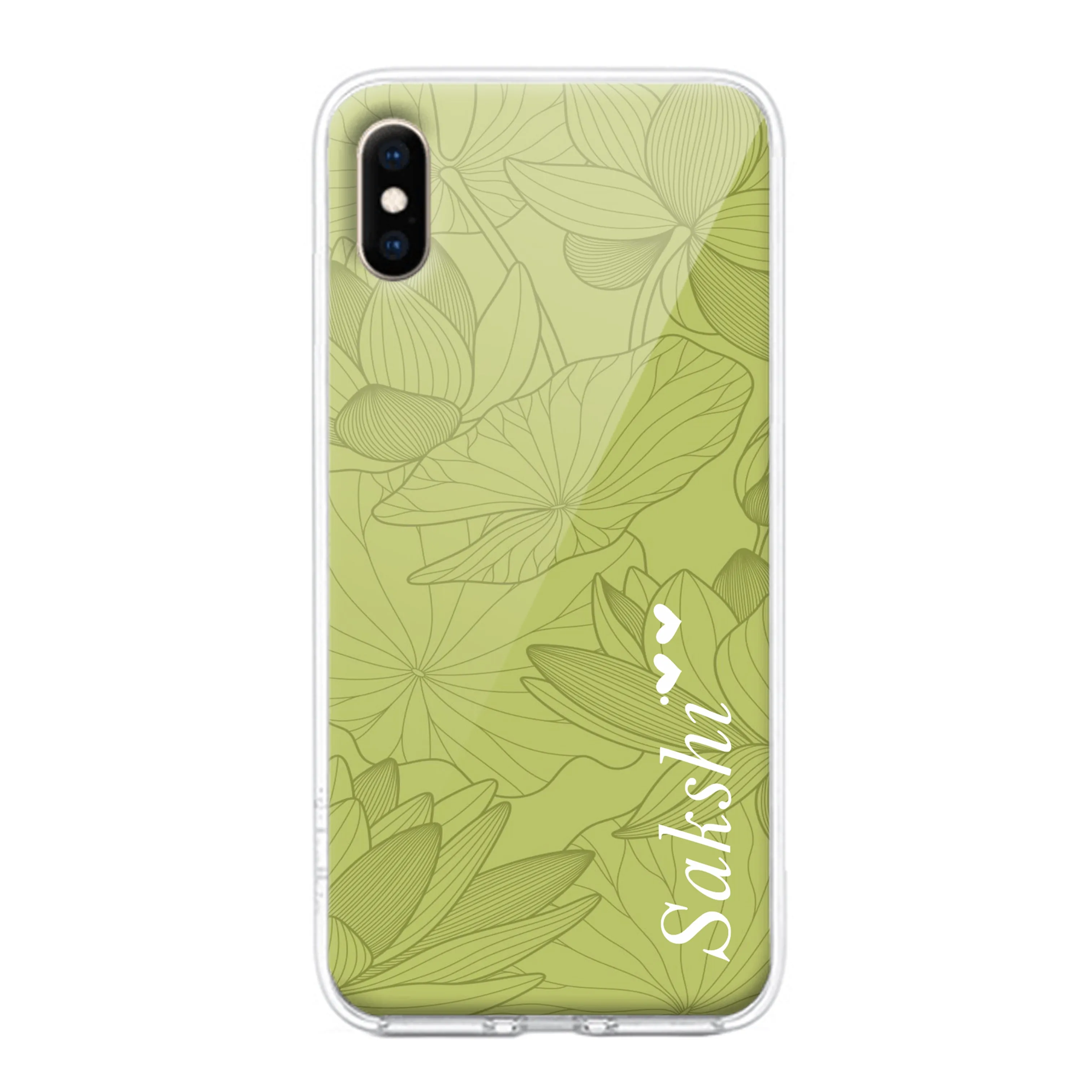 Customized luxury Mint Green leaves Transparent Silicon Case For iPhone