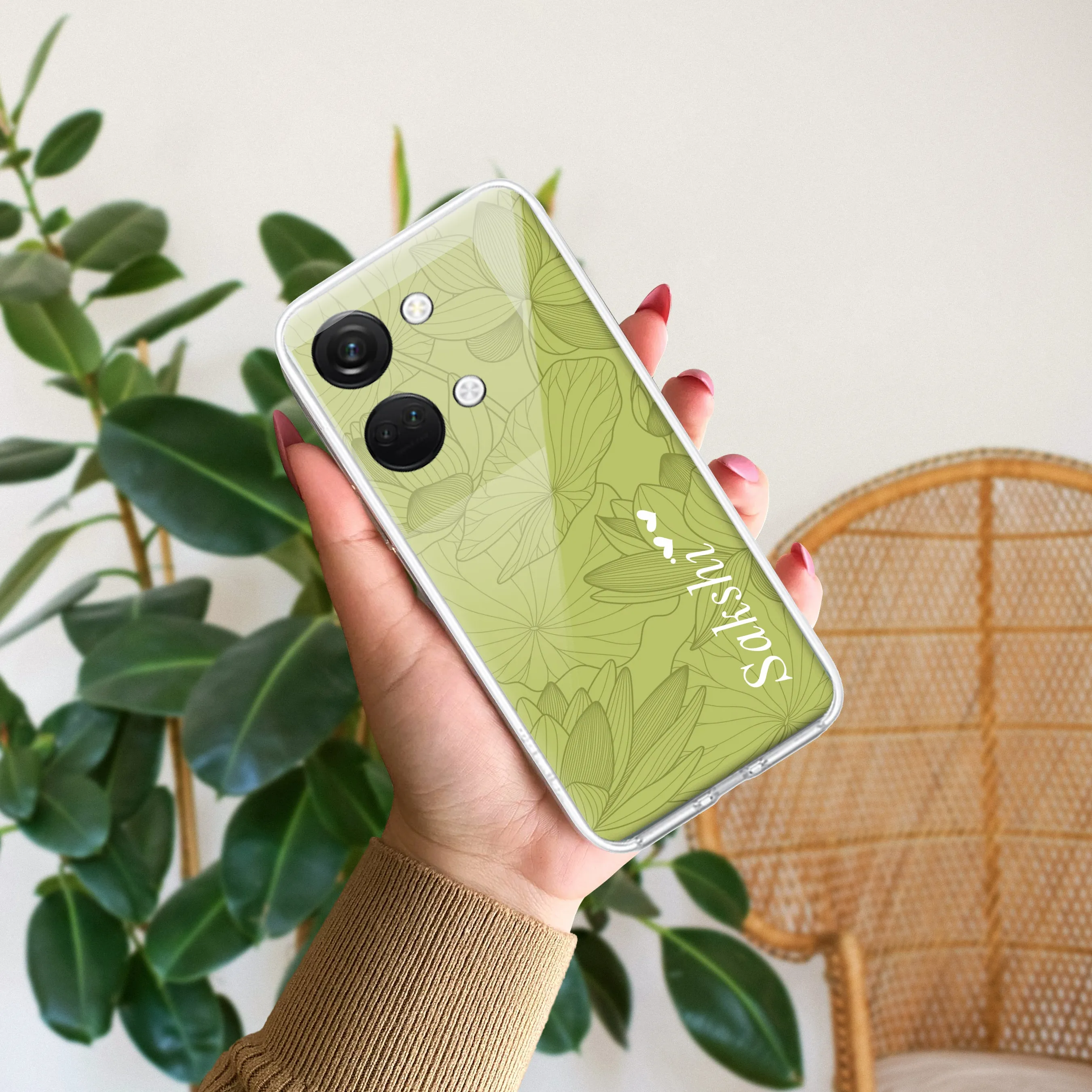 Customized luxury Mint Green leaves Transparent Silicon Case For OnePlus