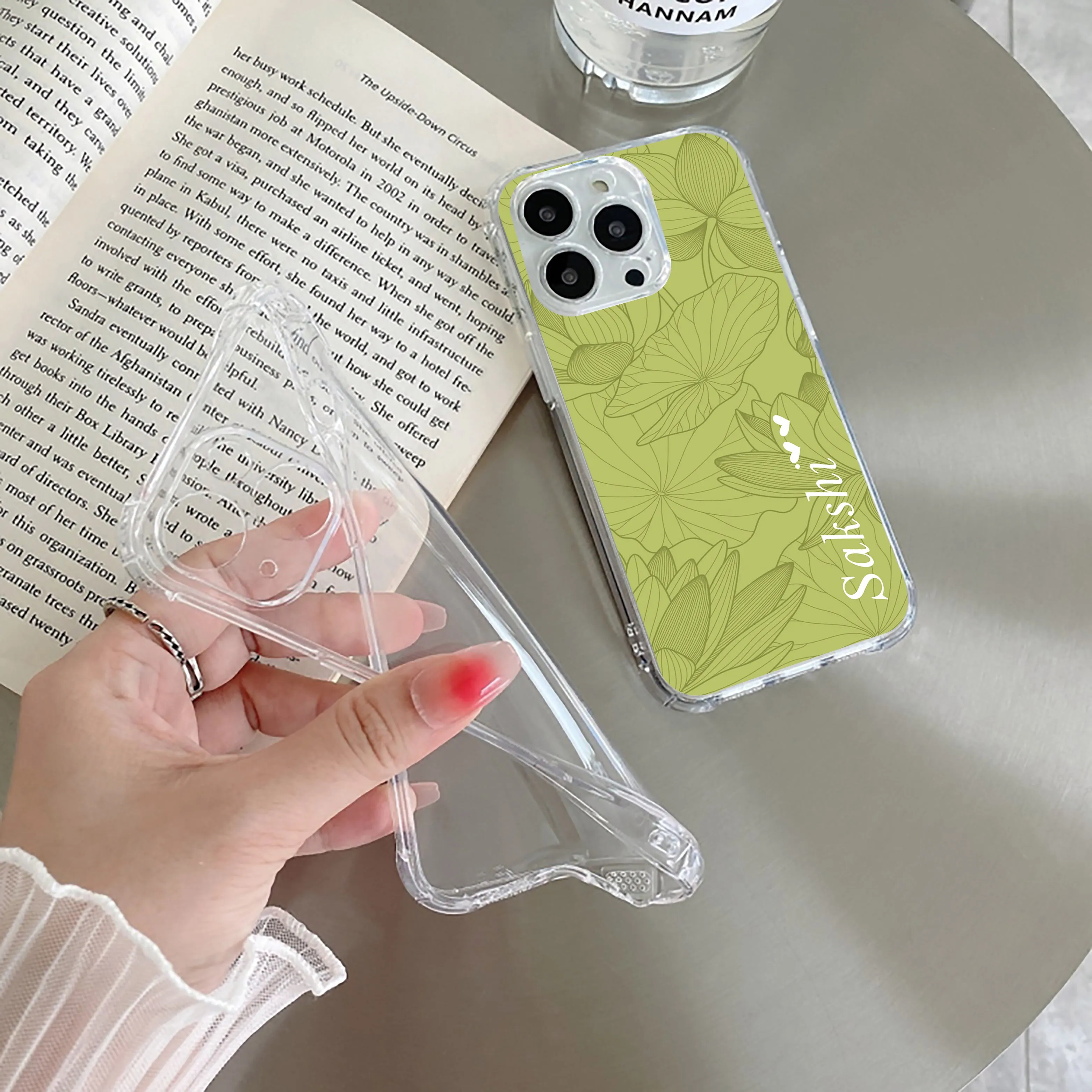 Customized luxury Mint Green leaves Transparent Silicon Case For OnePlus