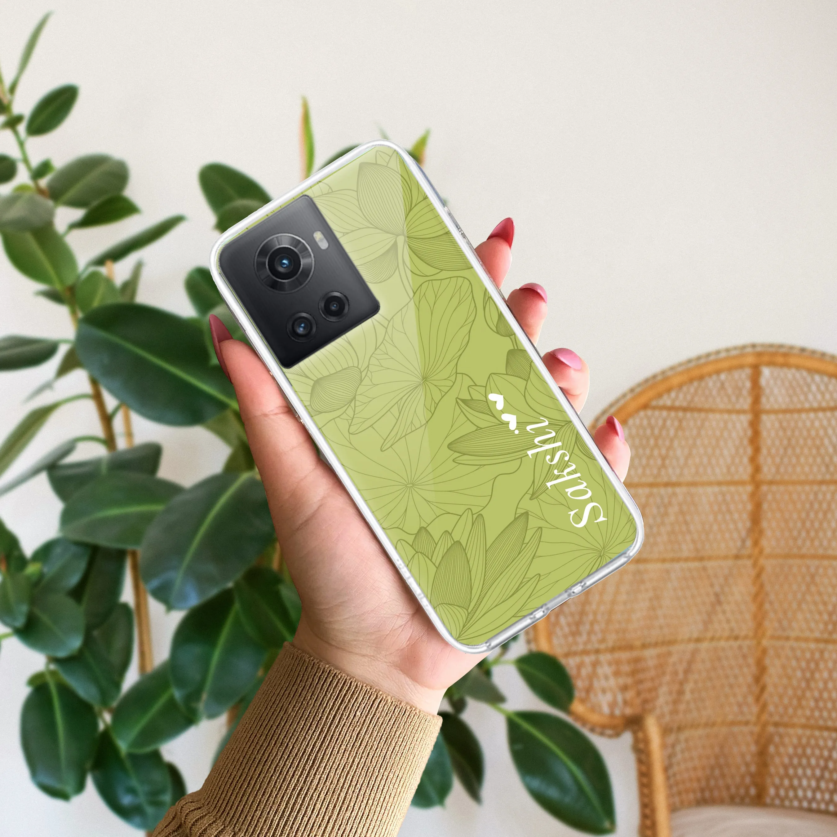 Customized luxury Mint Green leaves Transparent Silicon Case For OnePlus