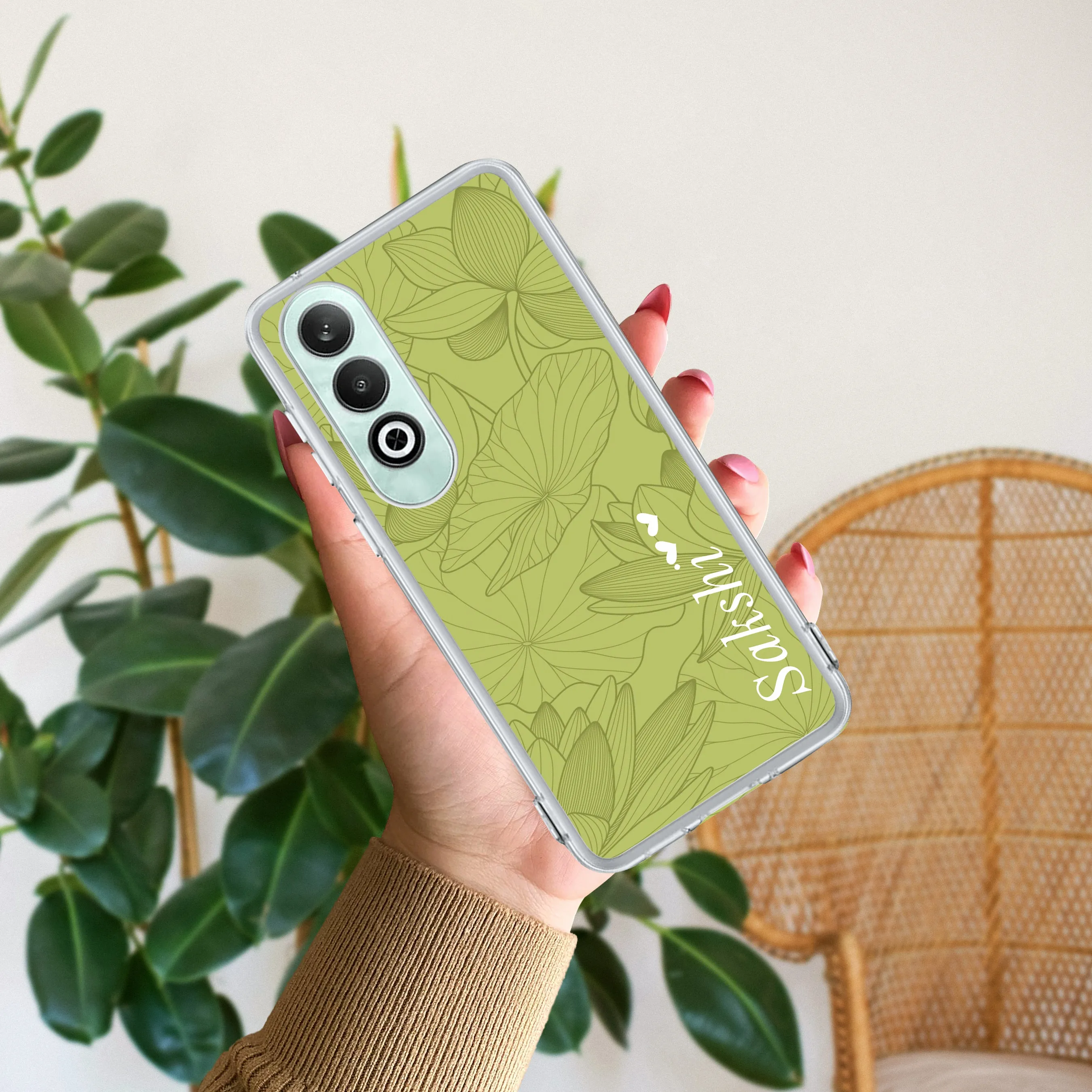 Customized luxury Mint Green leaves Transparent Silicon Case For OnePlus