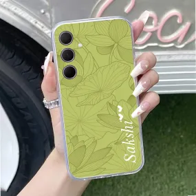 Customized luxury Mint Green leaves Transparent Silicon Case For Samsung