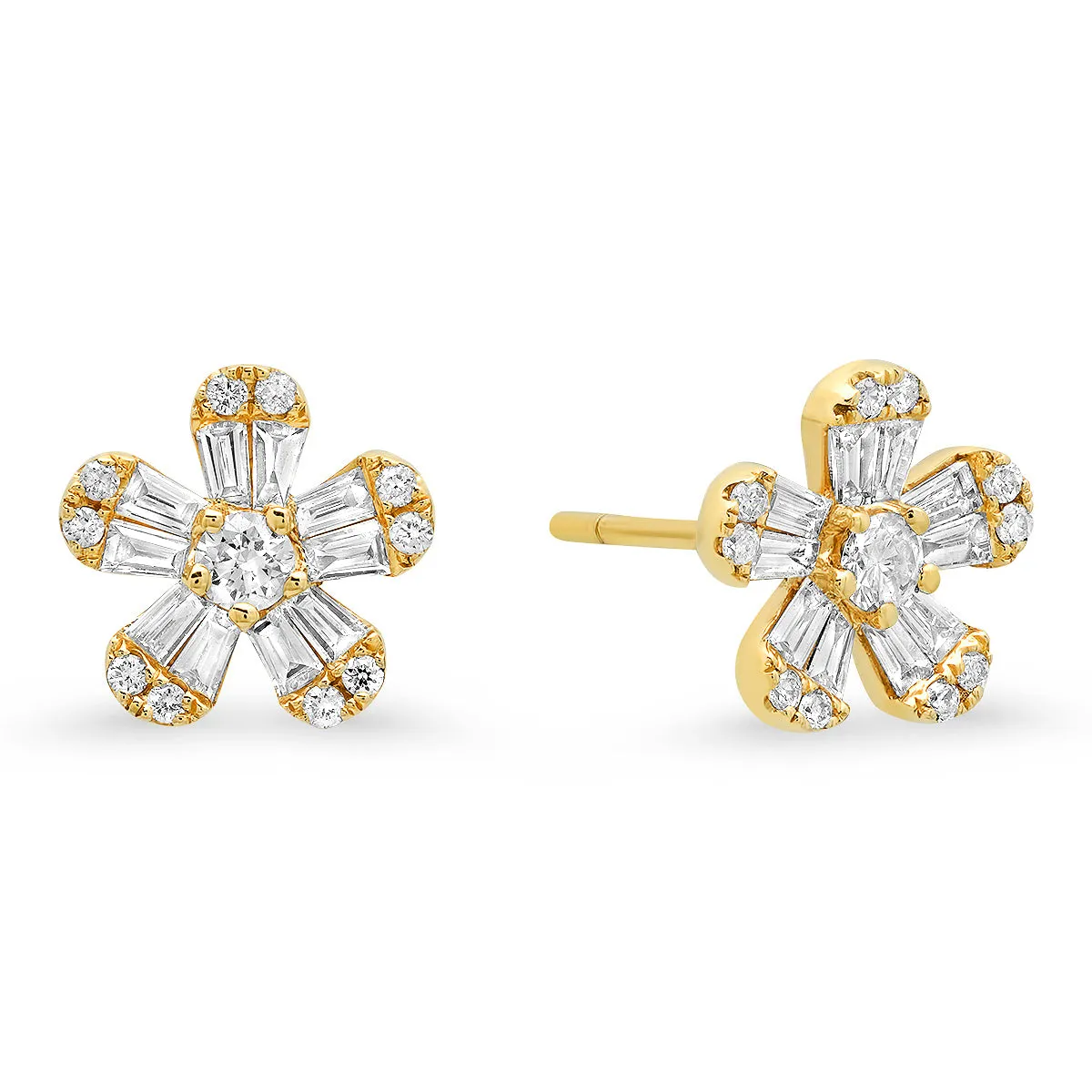 Diamond Baguette Flower Stud Earrings